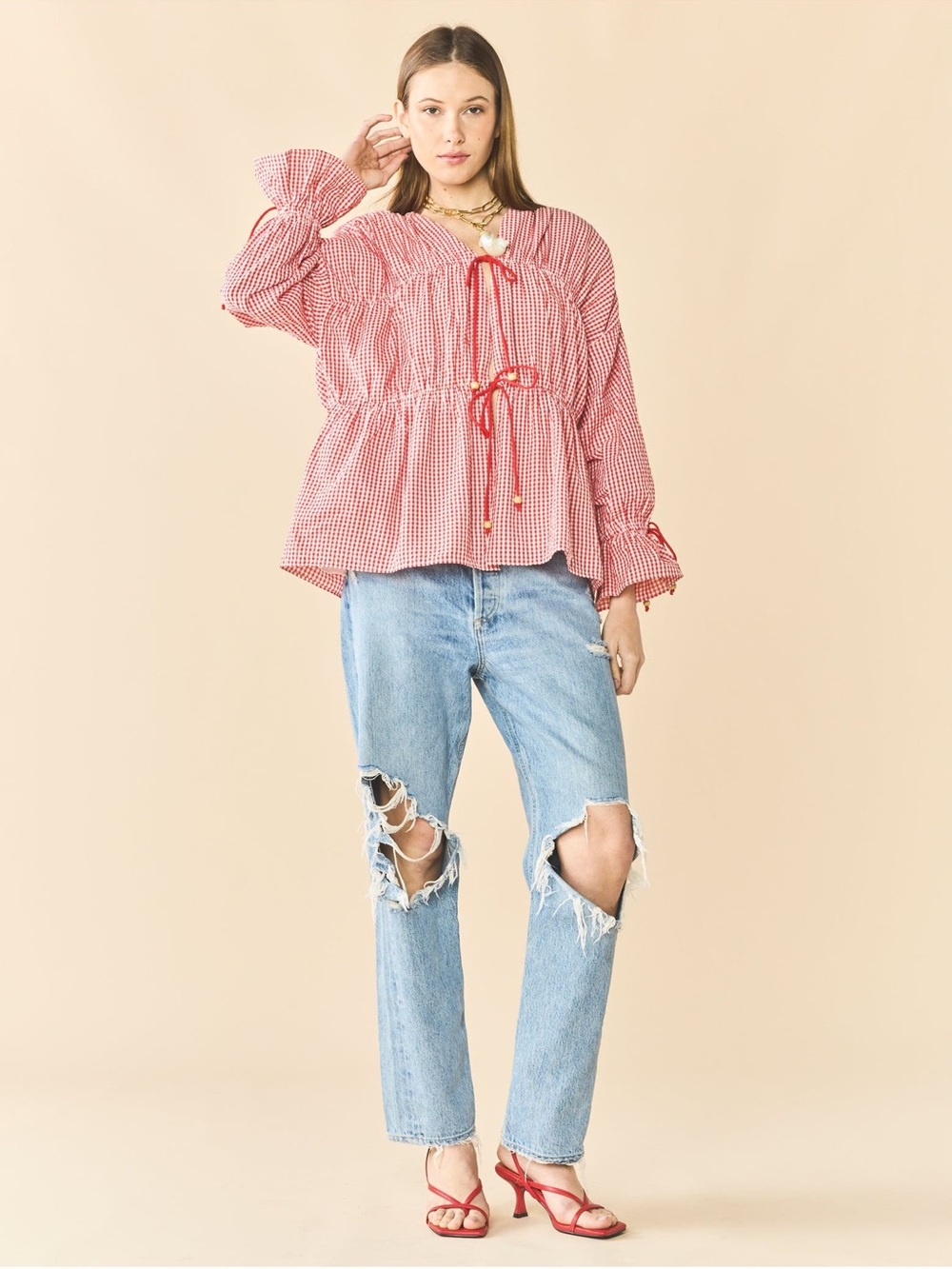 Eddy isle top x Rainey gingham tie front blouse top